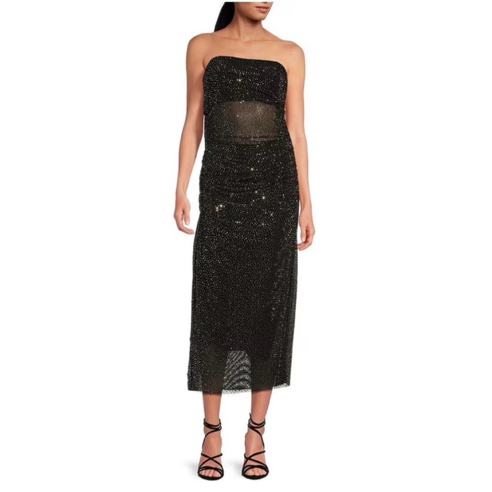 NWT Gianni Bini strapless black willow mesh long sparkly dress Medium